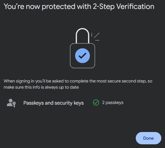 Registered Google passkeys and a key sign-in prompt