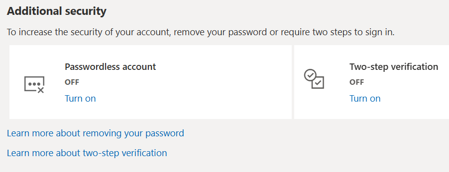 Microsoft account security and add-method screen