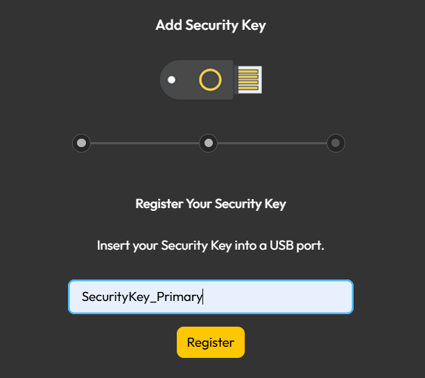 Browser security-key prompt and registered primary key